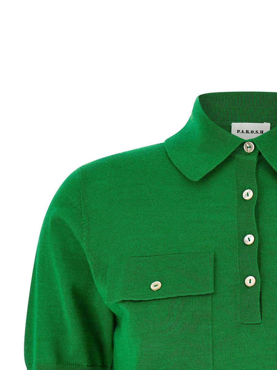 Polo Shirt for Women P.A.R.O.S.H Linfa26 Lux Wool Silk Cashmere Blend Green Premium Drape for Everyday Elegance
