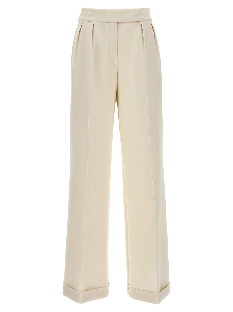 Kiton White Stretch Wool Trousers For Women Luxury Wide Leg Comfort And Versatility