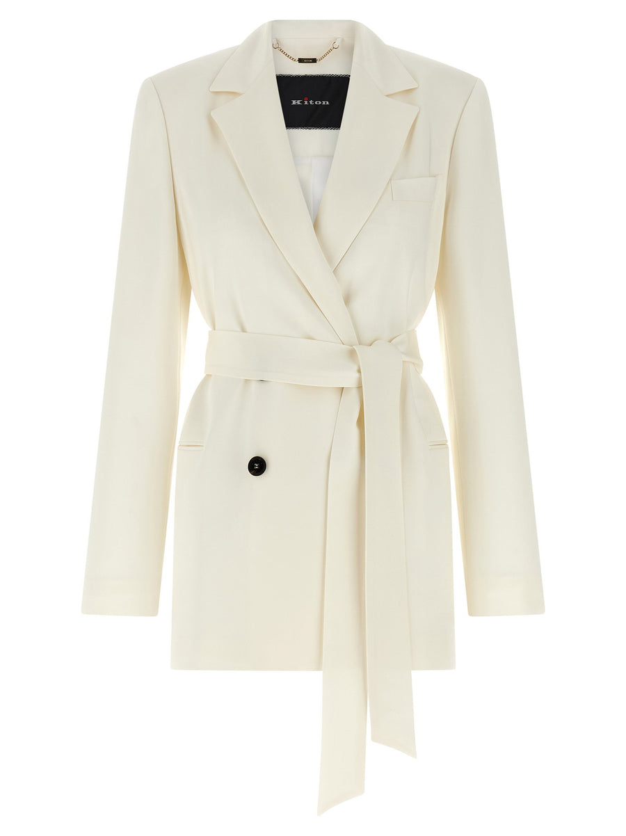 Kiton Silk Blazer For Women Double Breasted White Luxury Jacket For Versatile Formal And Everyday Looks