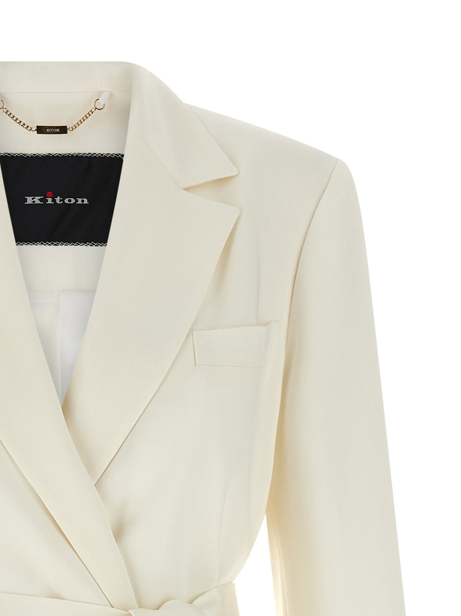 Kiton Silk Blazer For Women Double Breasted White Luxury Jacket For Versatile Formal And Everyday Looks