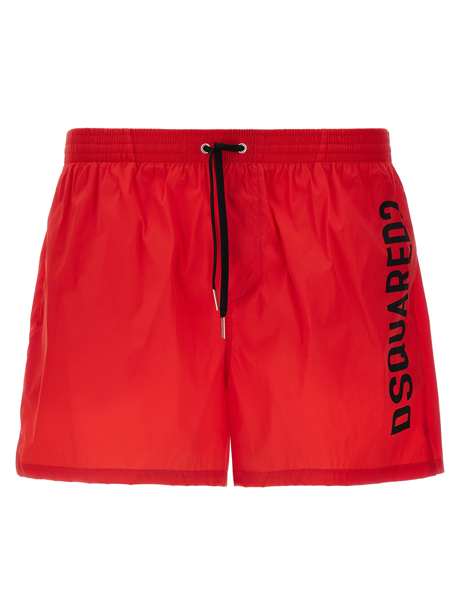 Dsquared2 Midi Boxer Shorts Red Swimwear For Women With Drawstring Waist And Premium Logo Print