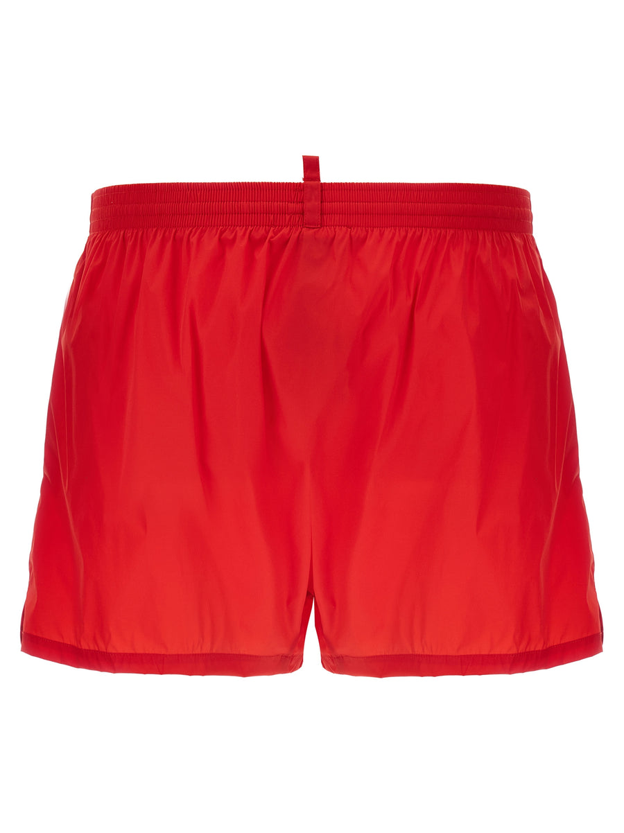 Dsquared2 Midi Boxer Shorts Red Swimwear For Women With Drawstring Waist And Premium Logo Print