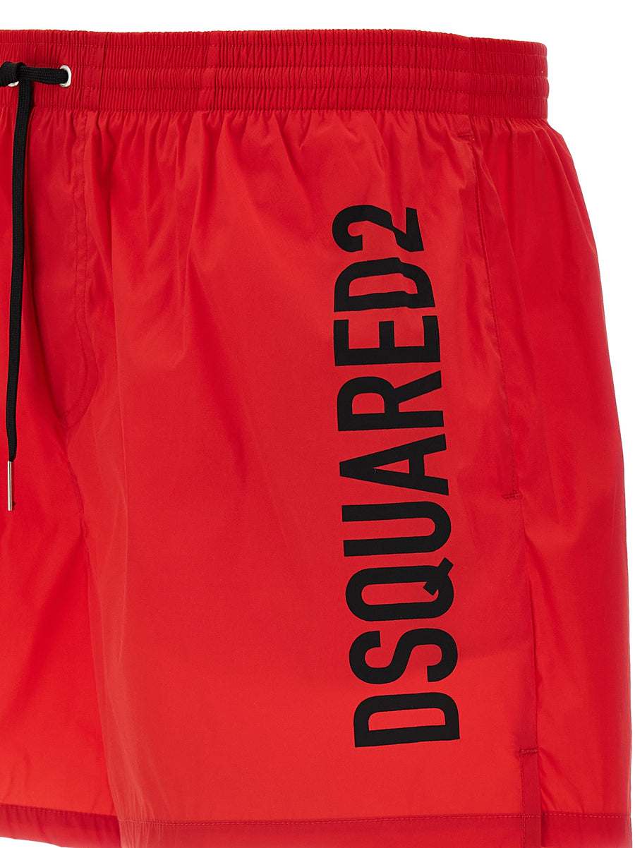 Dsquared2 Midi Boxer Shorts Red Swimwear For Women With Drawstring Waist And Premium Logo Print