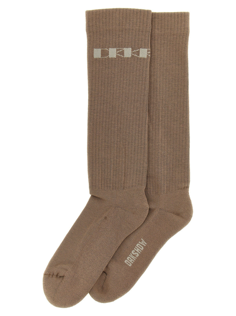 Drkshdw Jacquard Logo Socks for Women Beige Cotton Blend Ribbed Comfort Everyday Luxury