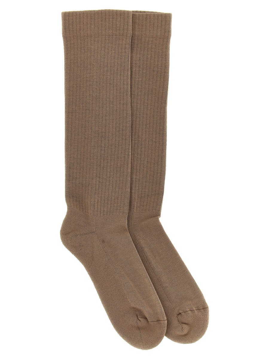 Drkshdw Jacquard Logo Socks for Women Beige Cotton Blend Ribbed Comfort Everyday Luxury