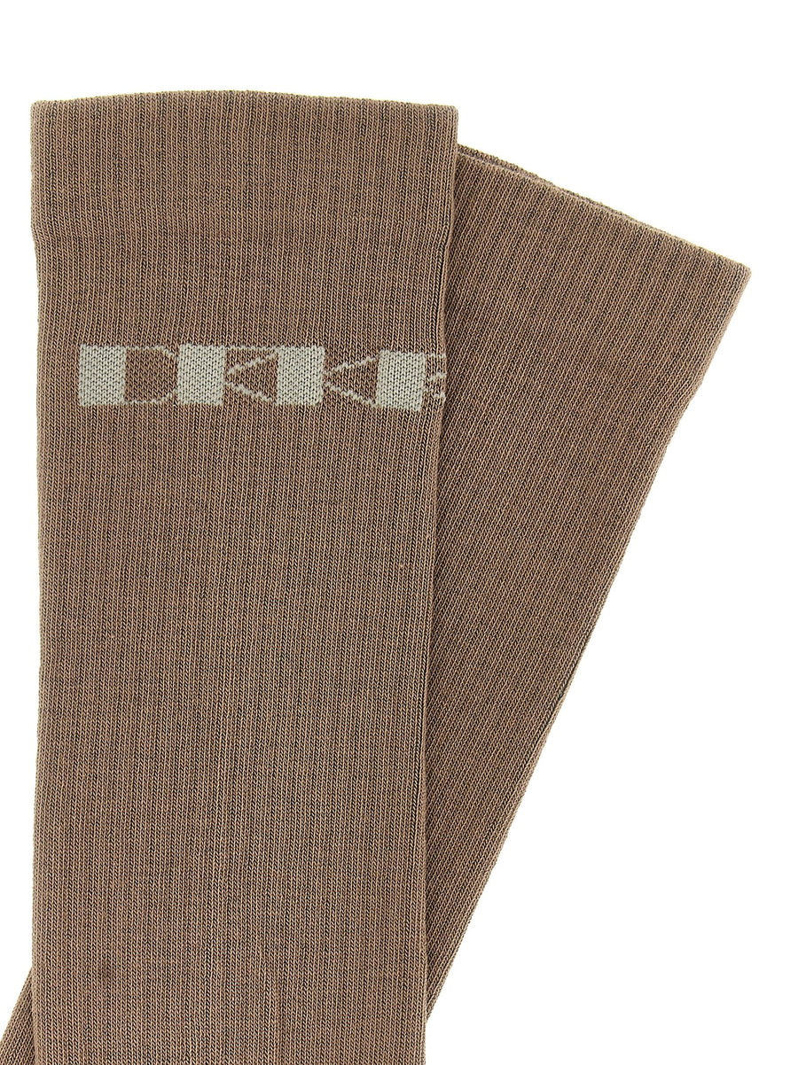 Drkshdw Jacquard Logo Socks for Women Beige Cotton Blend Ribbed Comfort Everyday Luxury
