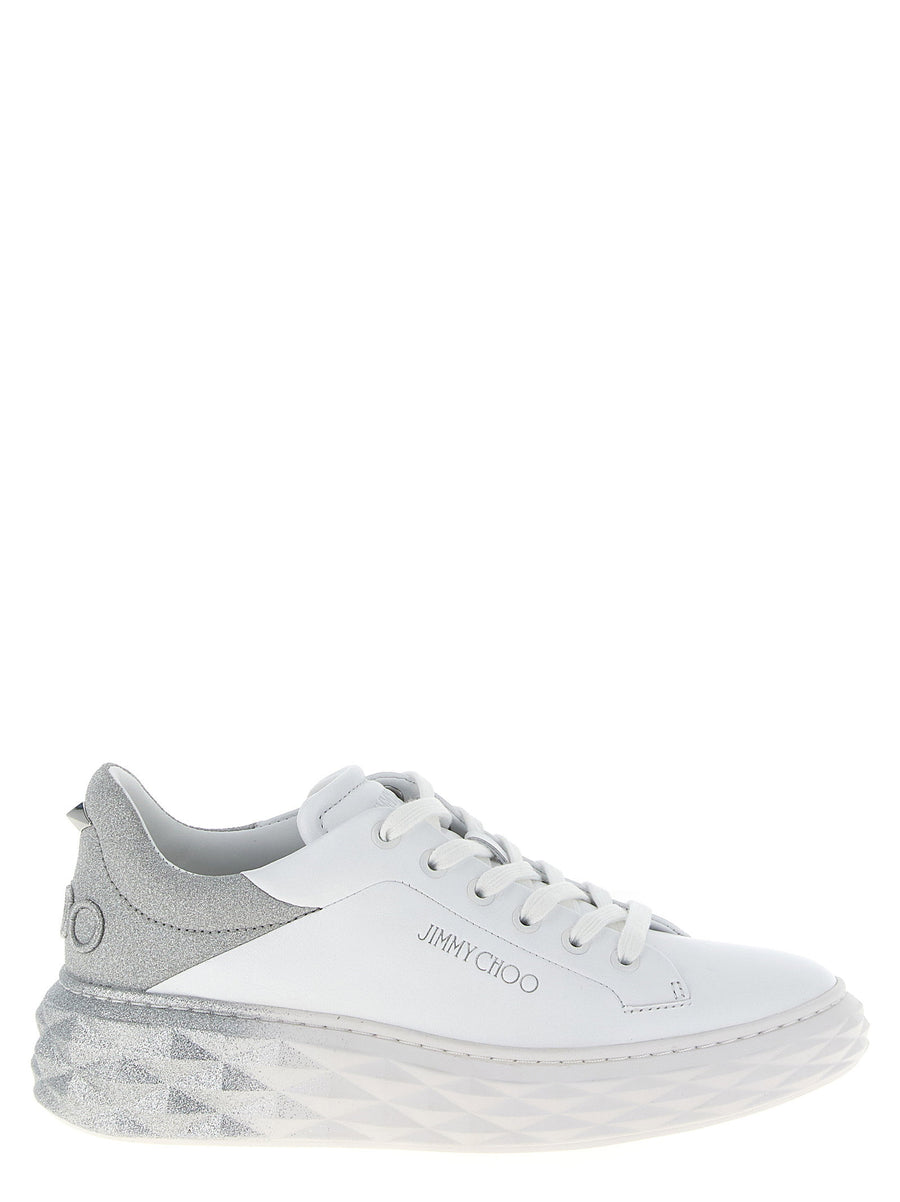 Jimmy Choo Diamond Maxi F Ii Glitter Silver Nappa Leather Sneakers