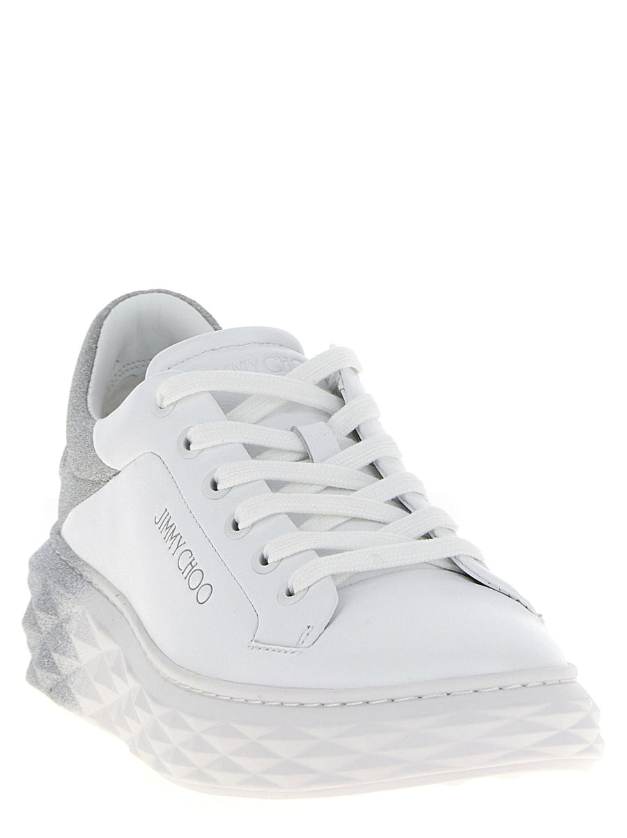 Jimmy Choo Diamond Maxi F Ii Glitter Silver Nappa Leather Sneakers