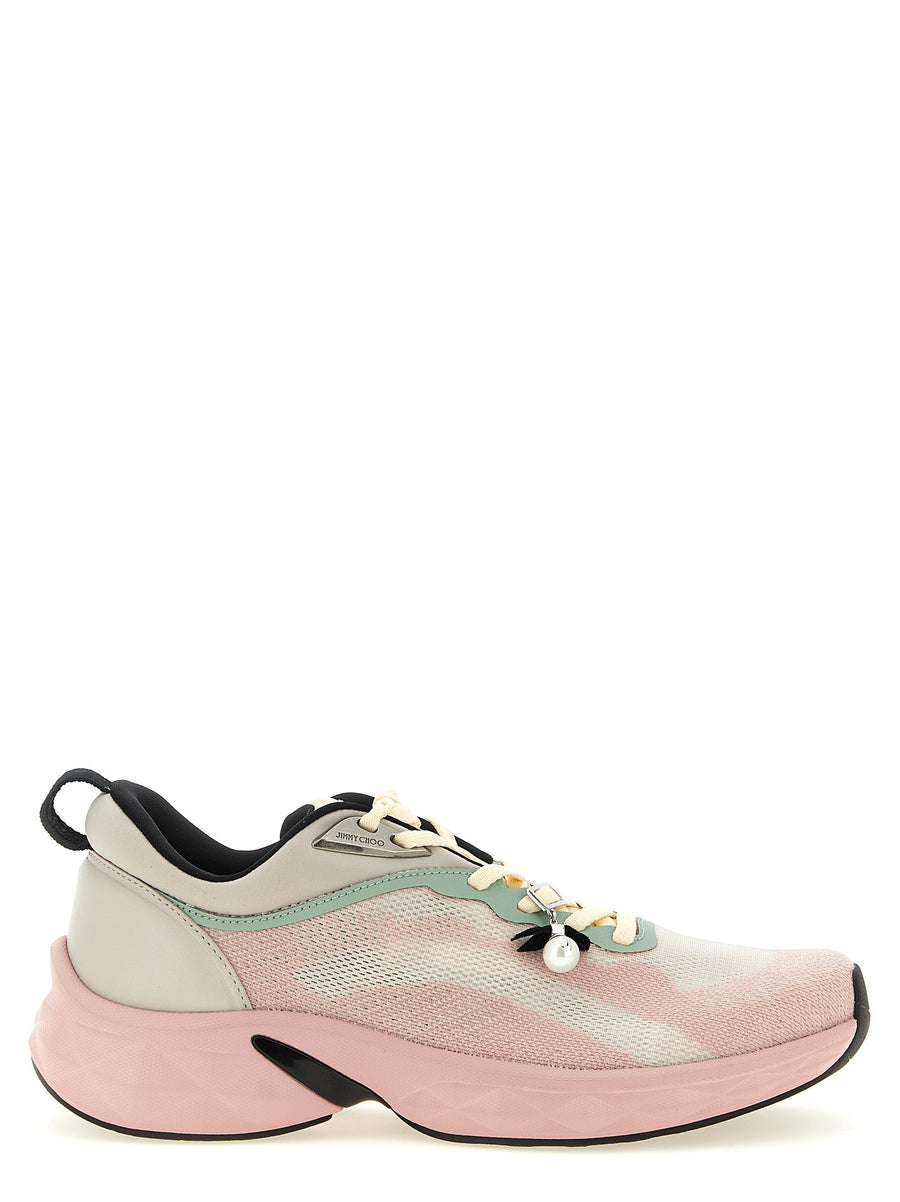 Jimmy Choo Pink Diamond Run Sneakers In Jacquard Knit Nappa Leather