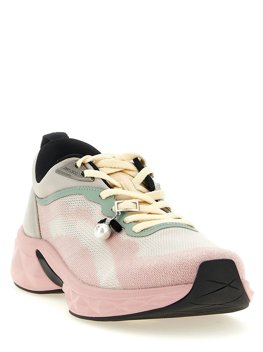 Jimmy Choo Pink Diamond Run Sneakers In Jacquard Knit Nappa Leather