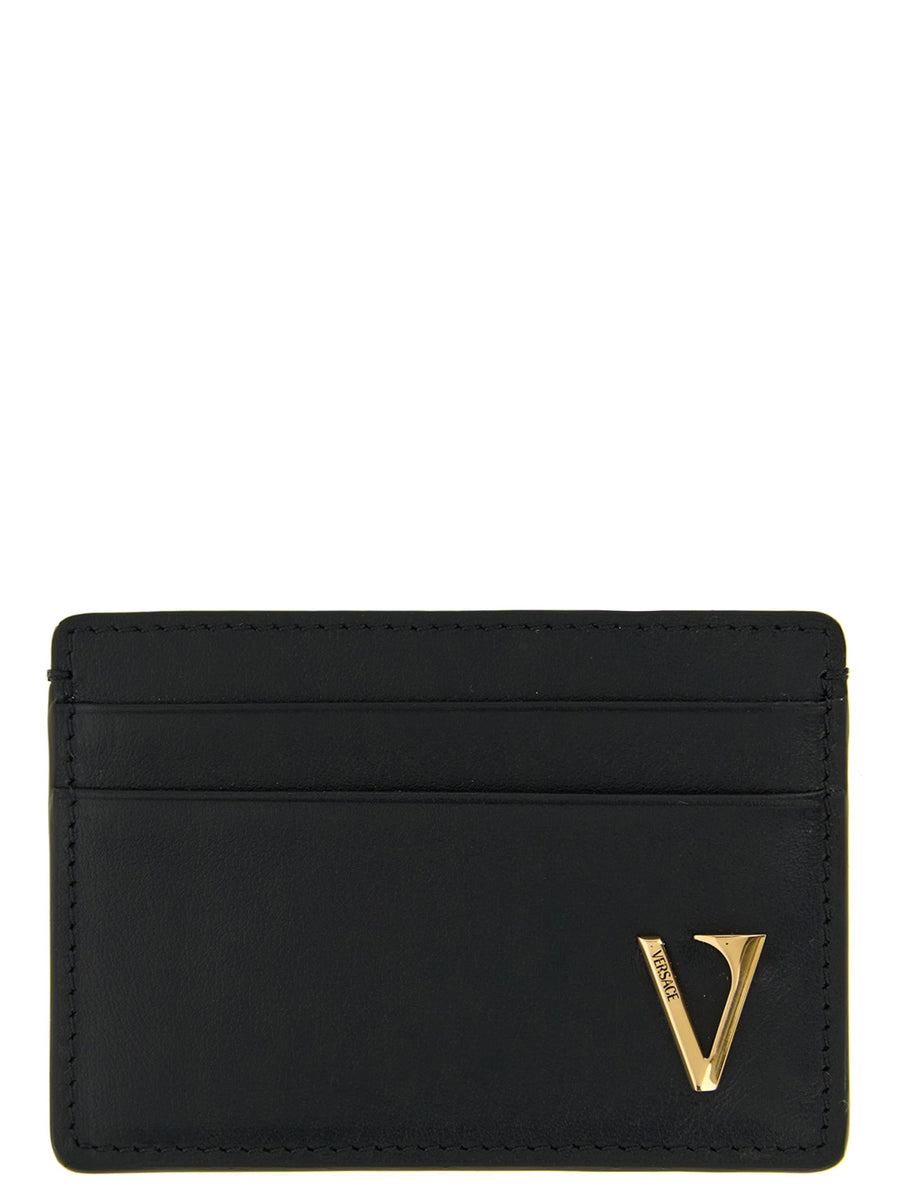Versace V Logo Card Holder Premium Calfskin Leather Slim Everyday Carry For The Modern Man