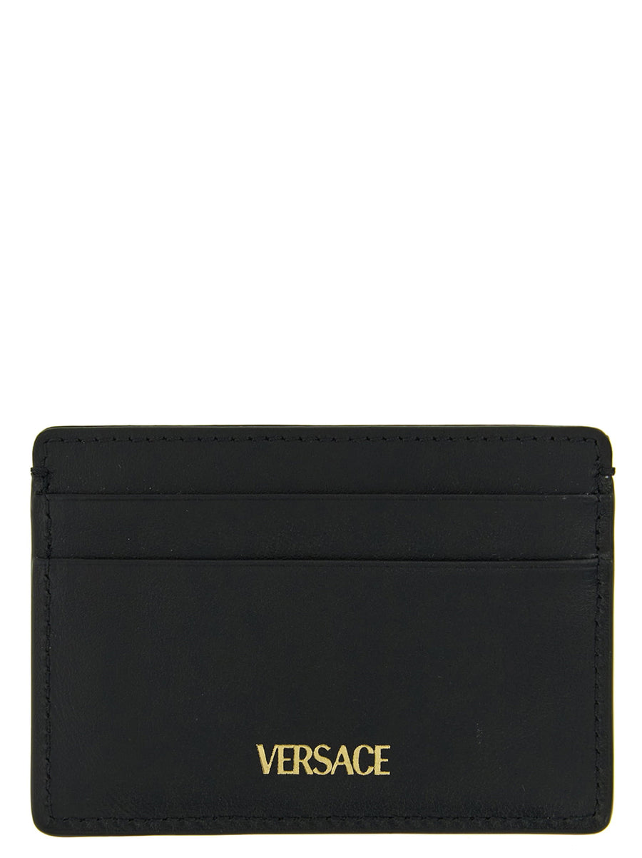 Versace V Logo Card Holder Premium Calfskin Leather Slim Everyday Carry For The Modern Man