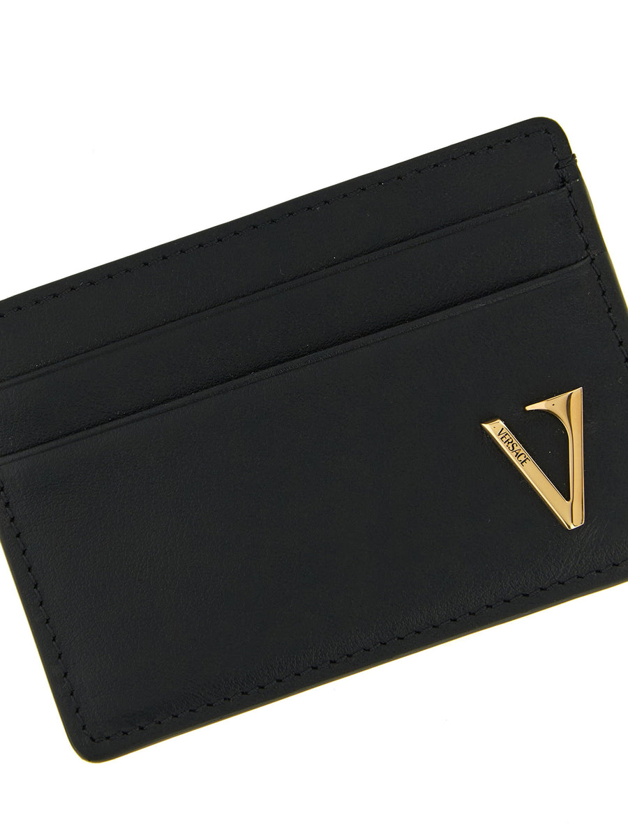 Versace V Logo Card Holder Premium Calfskin Leather Slim Everyday Carry For The Modern Man