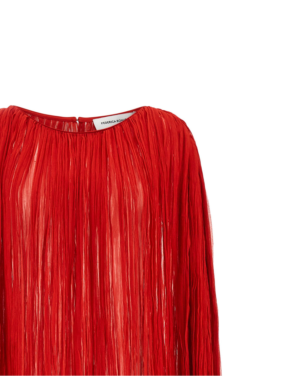 Silk Cape Dress Wrinkled Silk Pleats Red By Federica Bonifaci For Women One Size Dramatic Draped Cape