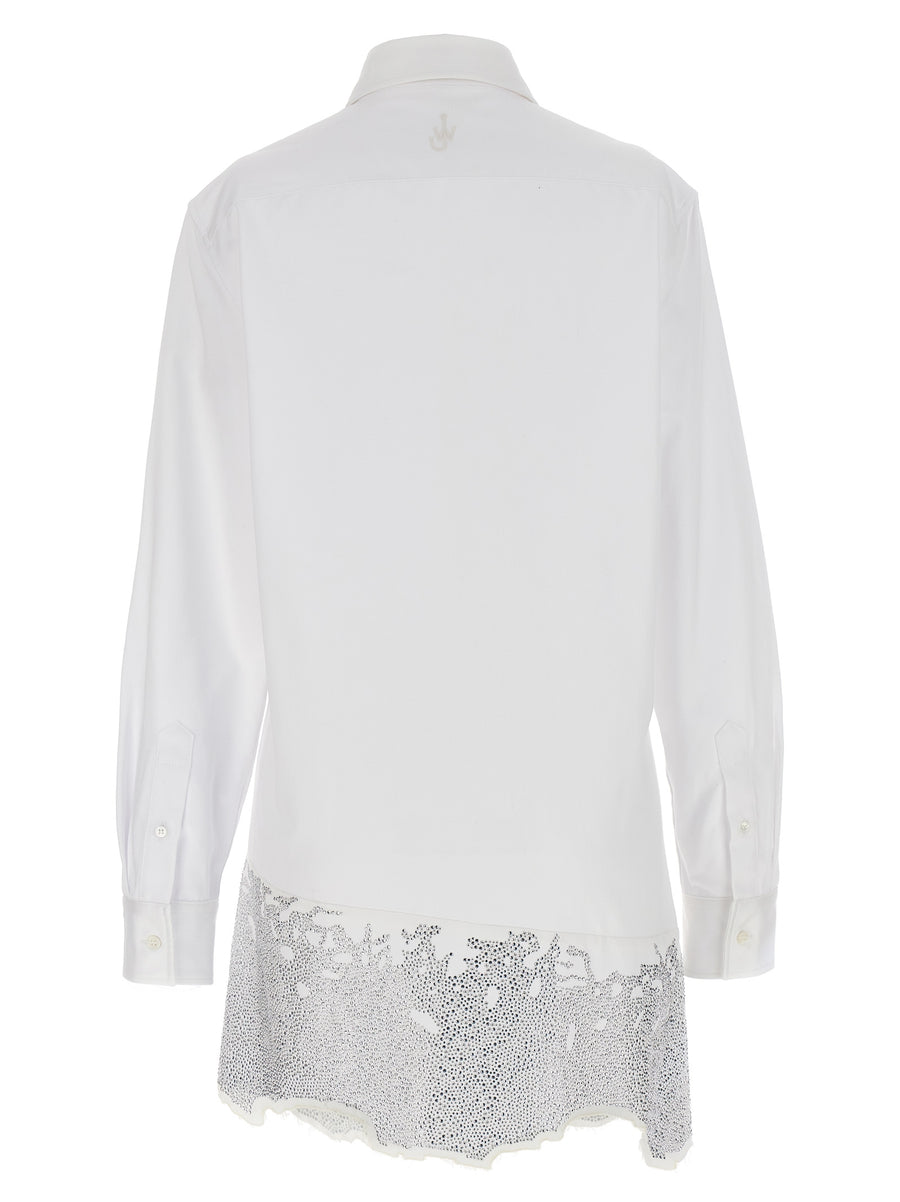 JW Anderson Rhinestone Shirt Dress White 100% Cotton With Frayed Rhinestone Hem For Everyday Luxe Women