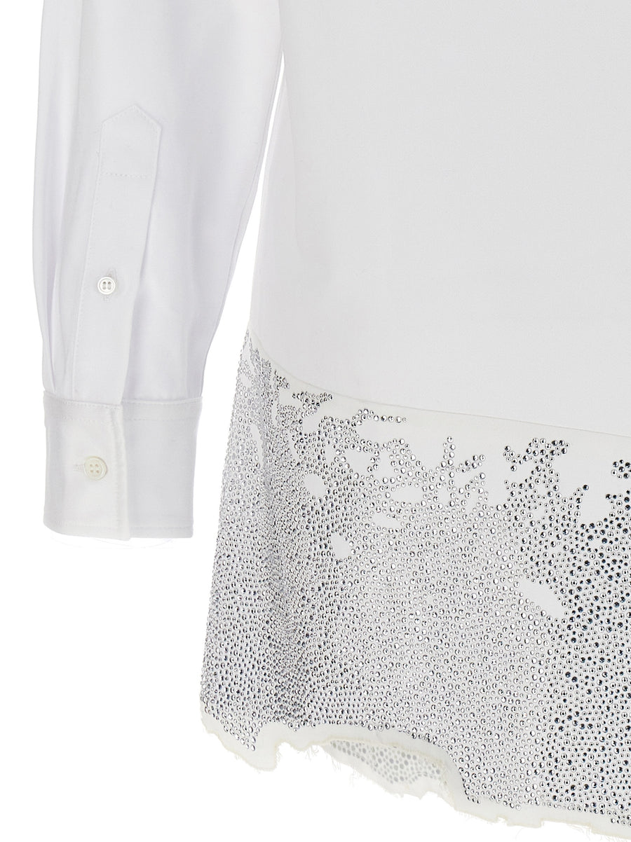 JW Anderson Rhinestone Shirt Dress White 100% Cotton With Frayed Rhinestone Hem For Everyday Luxe Women