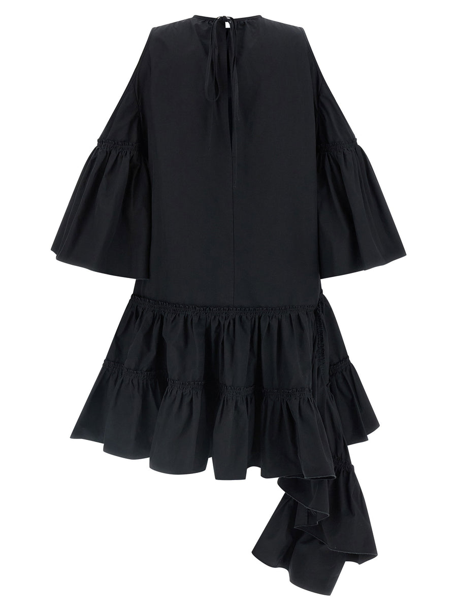 J.W.Anderson Ruffles Dress Black Cotton Poplin Midi with Sculptural Detail and Versatility for Women