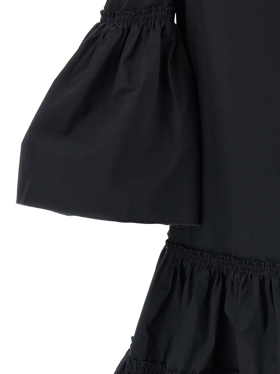 J.W.Anderson Ruffles Dress Black Cotton Poplin Midi with Sculptural Detail and Versatility for Women
