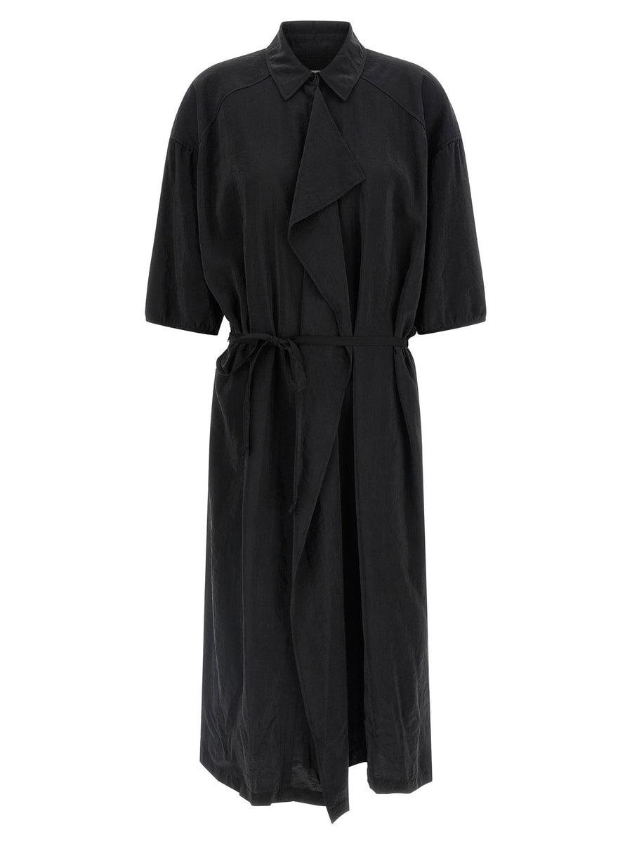 Lemaire Asymmetrical Silk Shirt Dress for Women Luxurious Textured Finish and Belted Silhouette