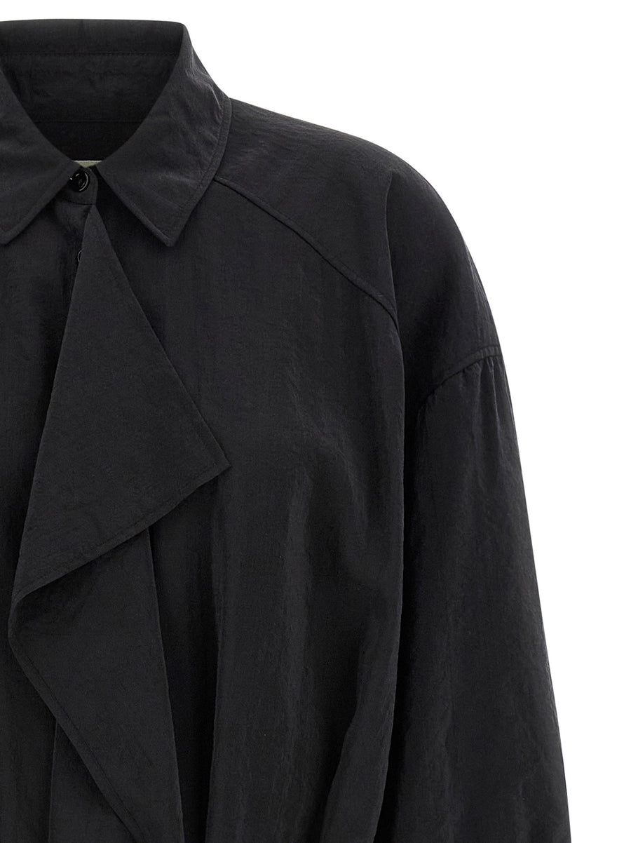 Lemaire Asymmetrical Silk Shirt Dress for Women Luxurious Textured Finish and Belted Silhouette