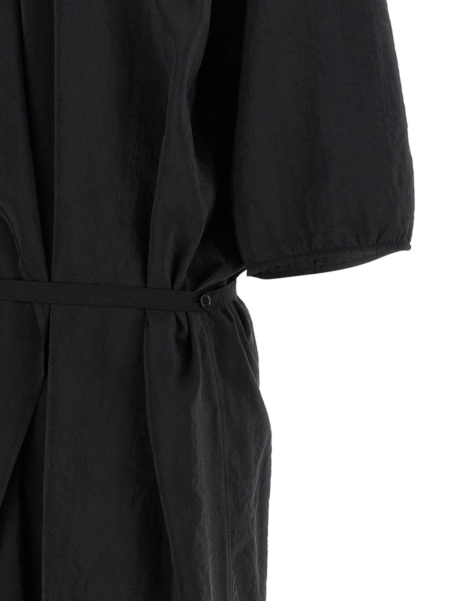 Lemaire Asymmetrical Silk Shirt Dress for Women Luxurious Textured Finish and Belted Silhouette