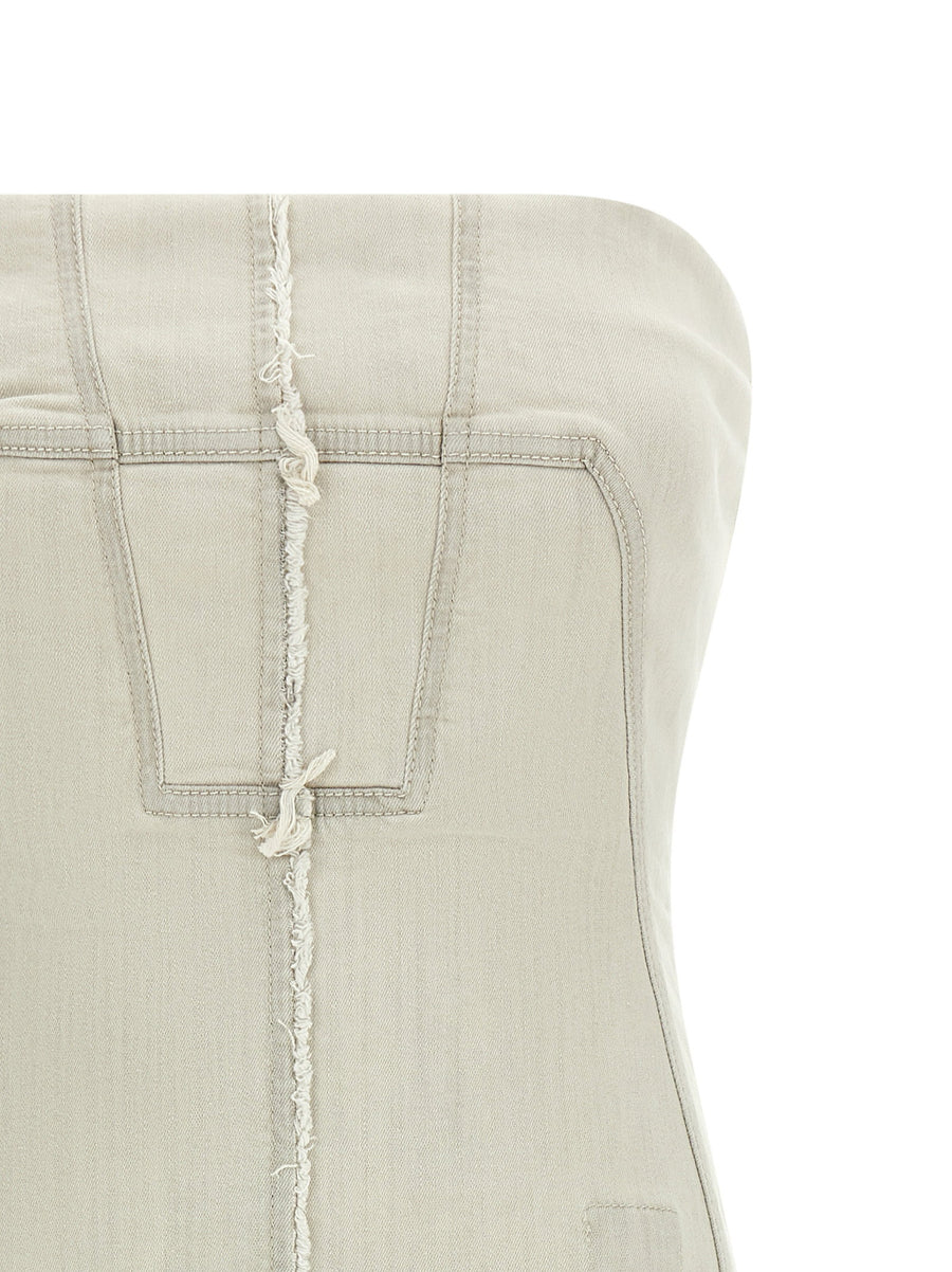 Drkshdw Bustier Top For Women Off Shoulder Garment Dyed Elevated Gray Denim With Fringed Hem And Back Zip