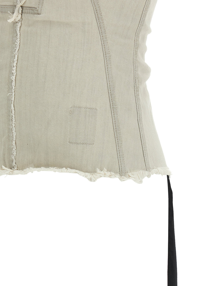 Drkshdw Bustier Top For Women Off Shoulder Garment Dyed Elevated Gray Denim With Fringed Hem And Back Zip