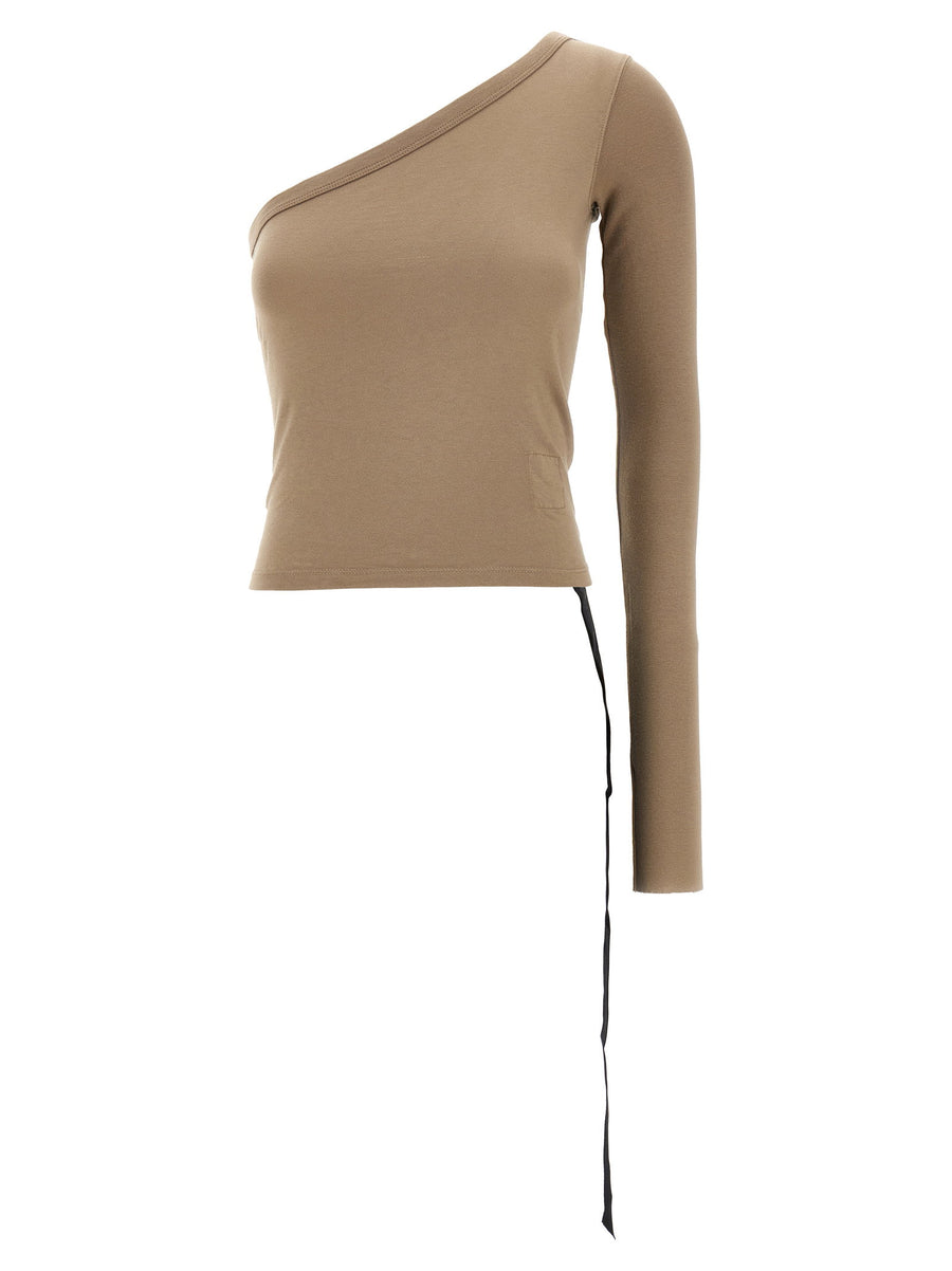 Drkshdw Ziggy Top One Shoulder Beige Cotton For Women Modern Versatile Luxe Top With Asymmetric Neckline