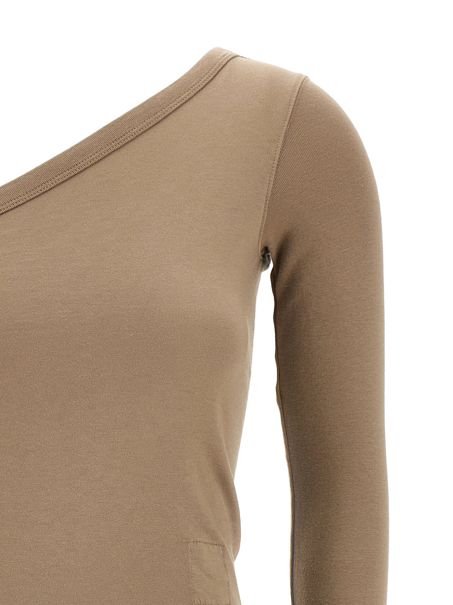 Drkshdw Ziggy Top One Shoulder Beige Cotton For Women Modern Versatile Luxe Top With Asymmetric Neckline