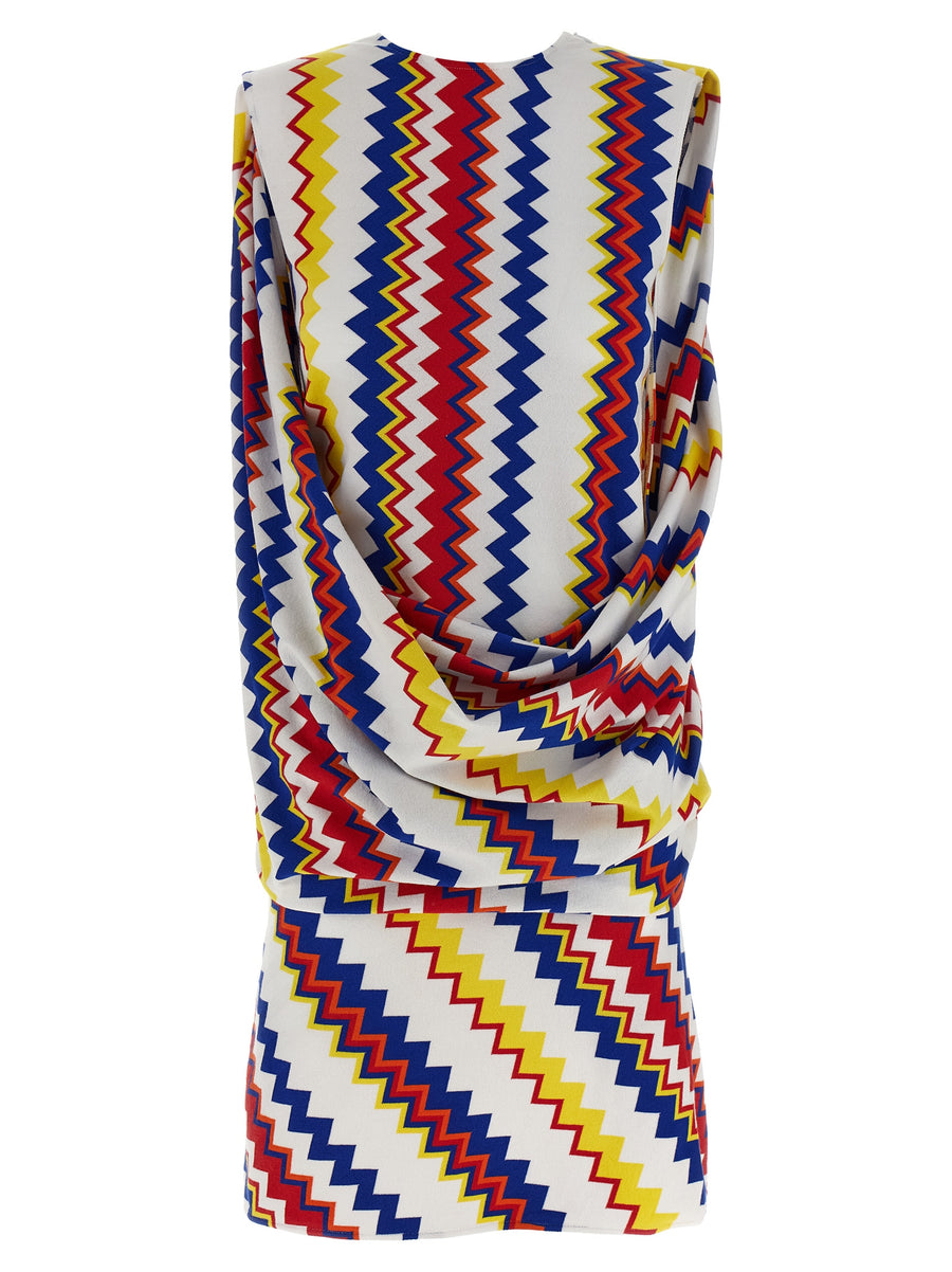 Missoni Peplos Dress Multicolor Zigzag Sleeveless Mini With Left Zip For Women Luxury