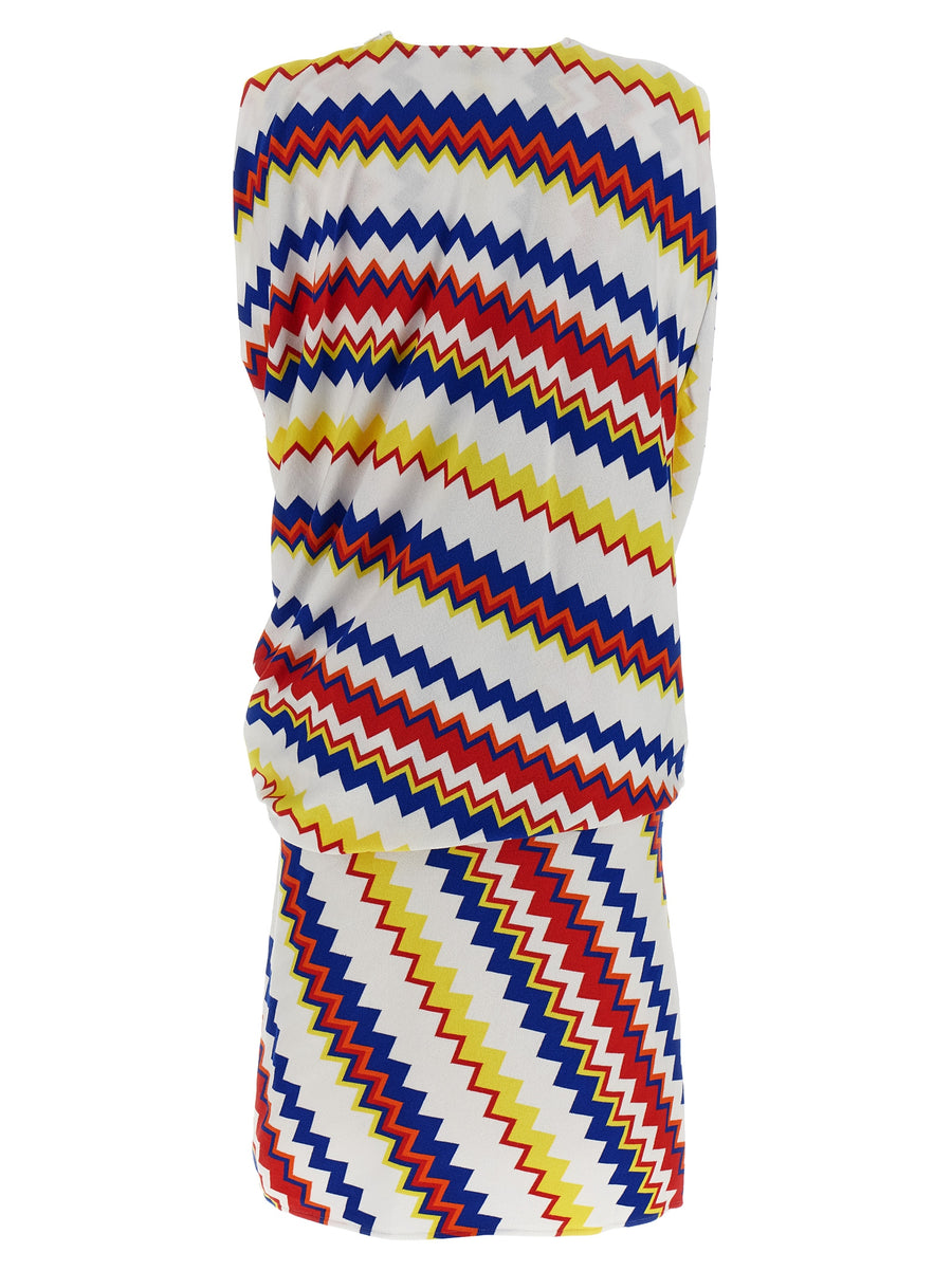 Missoni Peplos Dress Multicolor Zigzag Sleeveless Mini With Left Zip For Women Luxury