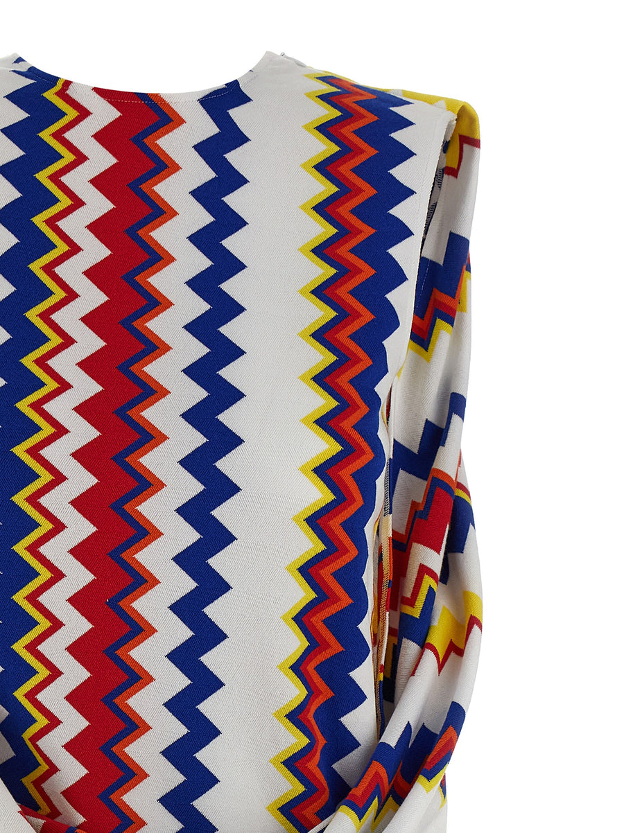 Missoni Peplos Dress Multicolor Zigzag Sleeveless Mini With Left Zip For Women Luxury