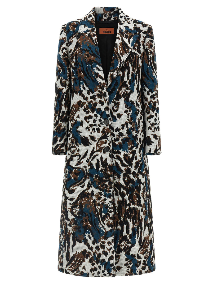 Missoni Animalier Coat Multicolor Wool Jacquard Women Tailored Luxury Outerwear Statement