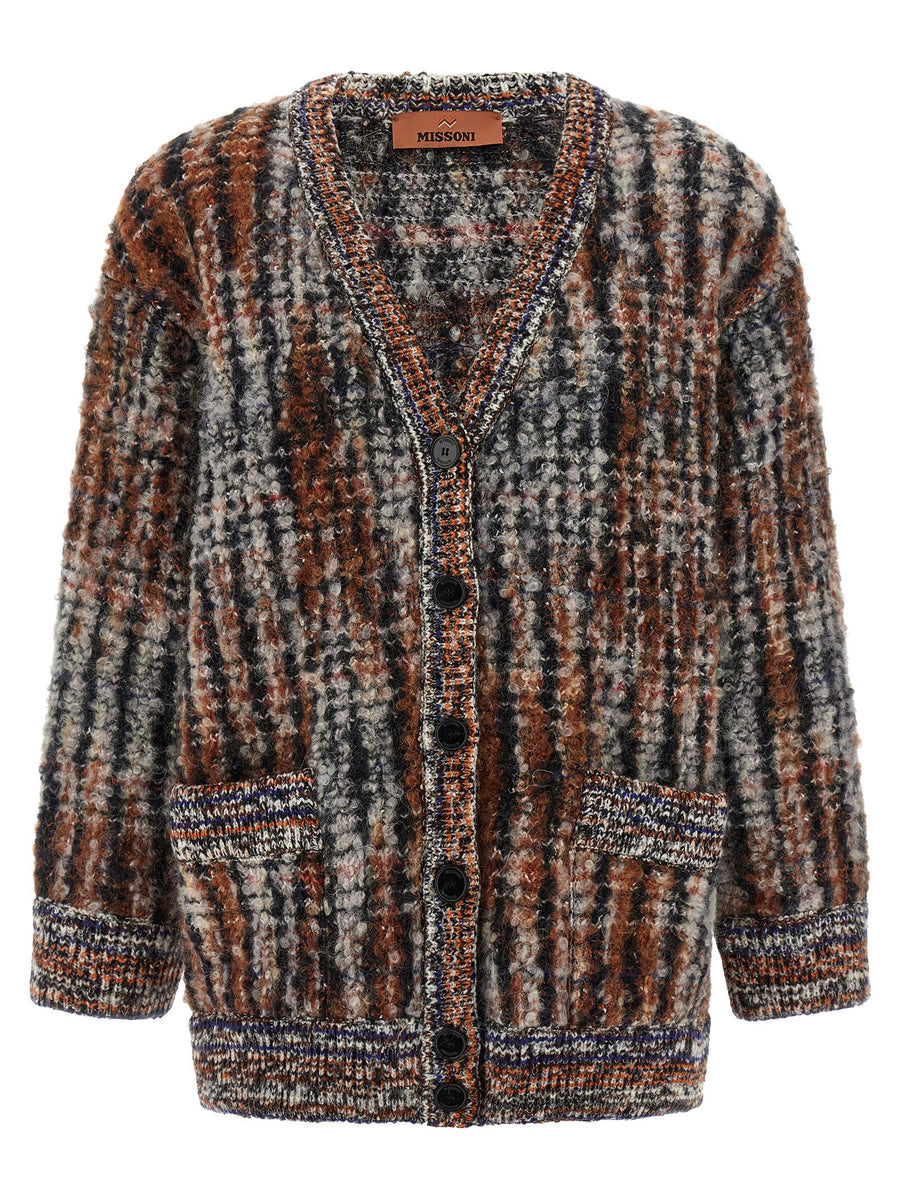 Missoni Bouclé Wool Cardigan for Women Luxurious Textured Multicolor Knit with V Neck and Front Pockets