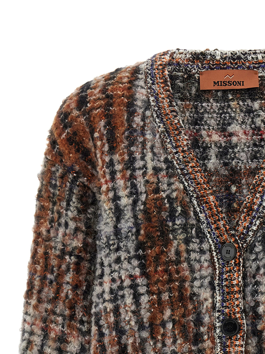 Missoni Bouclé Wool Cardigan for Women Luxurious Textured Multicolor Knit with V Neck and Front Pockets