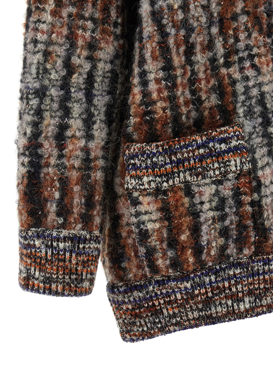 Missoni Bouclé Wool Cardigan for Women Luxurious Textured Multicolor Knit with V Neck and Front Pockets