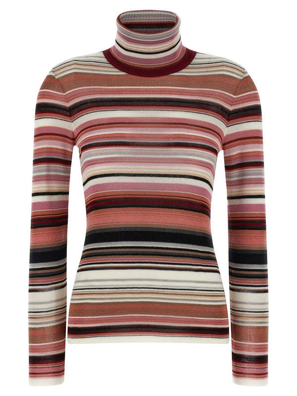 Missoni Striped Turtleneck Sweater For Women Pink Luxury Knit With Turned Up High Neck