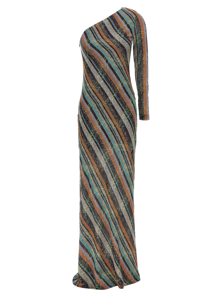Missoni Multicolor Irregular Zig Zag One Shoulder Dress