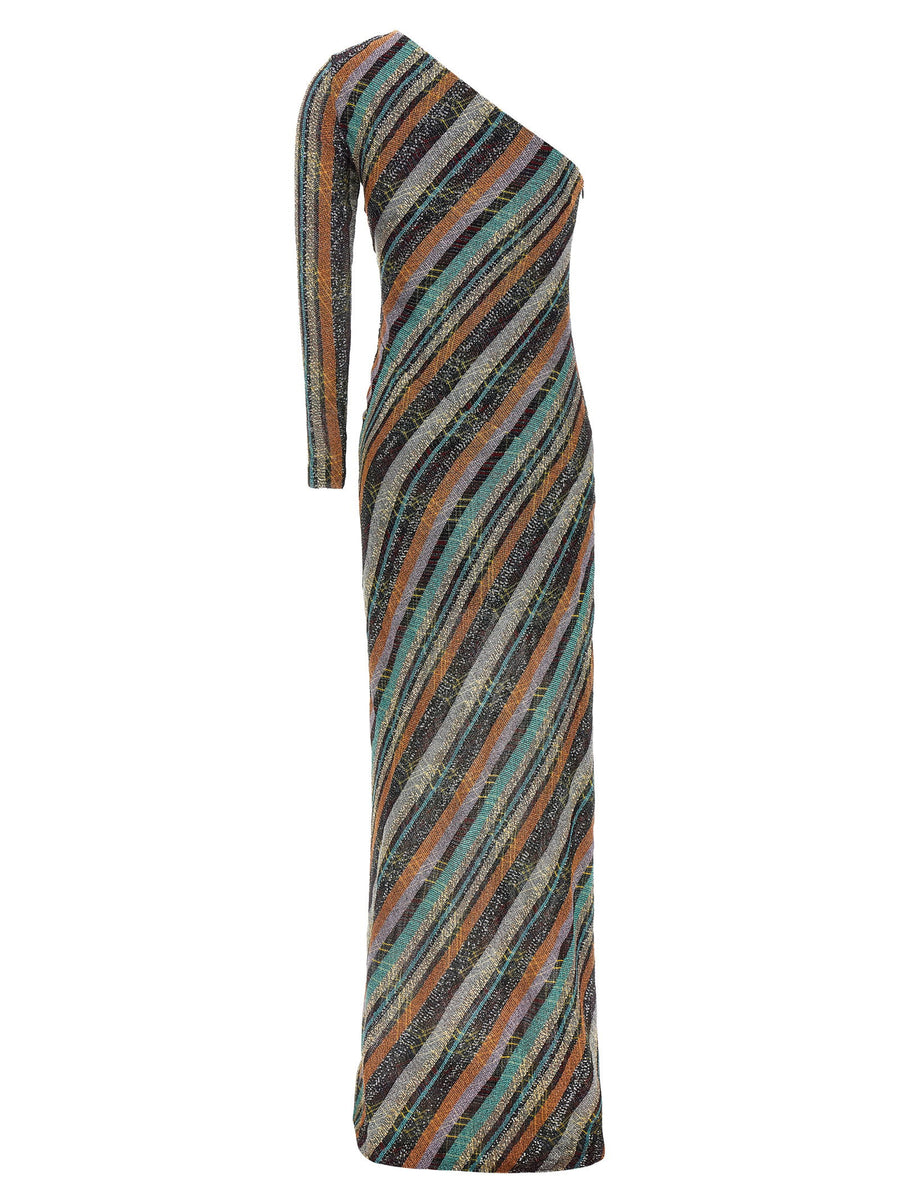 Missoni Multicolor Irregular Zig Zag One Shoulder Dress