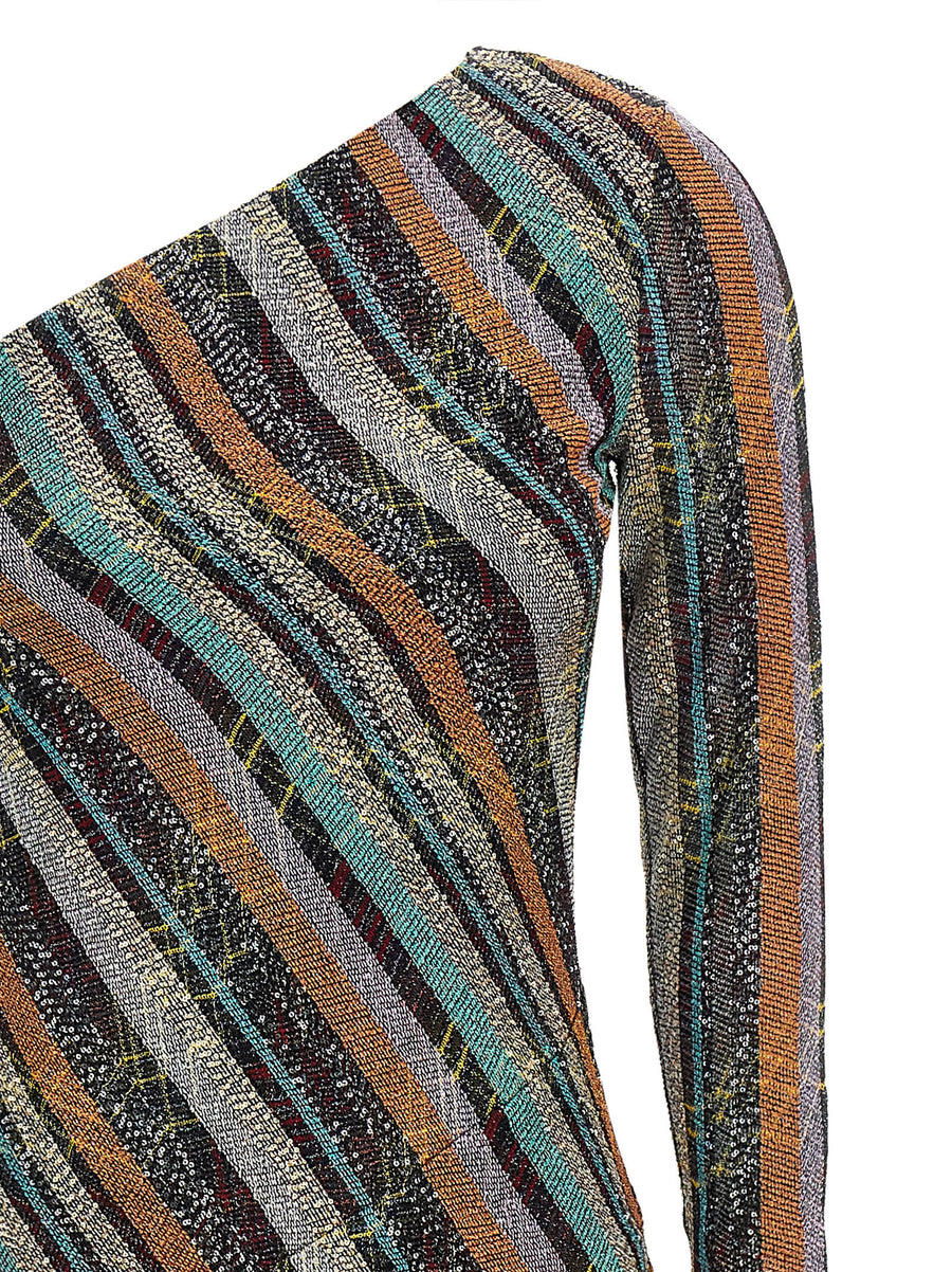 Missoni Multicolor Irregular Zig Zag One Shoulder Dress