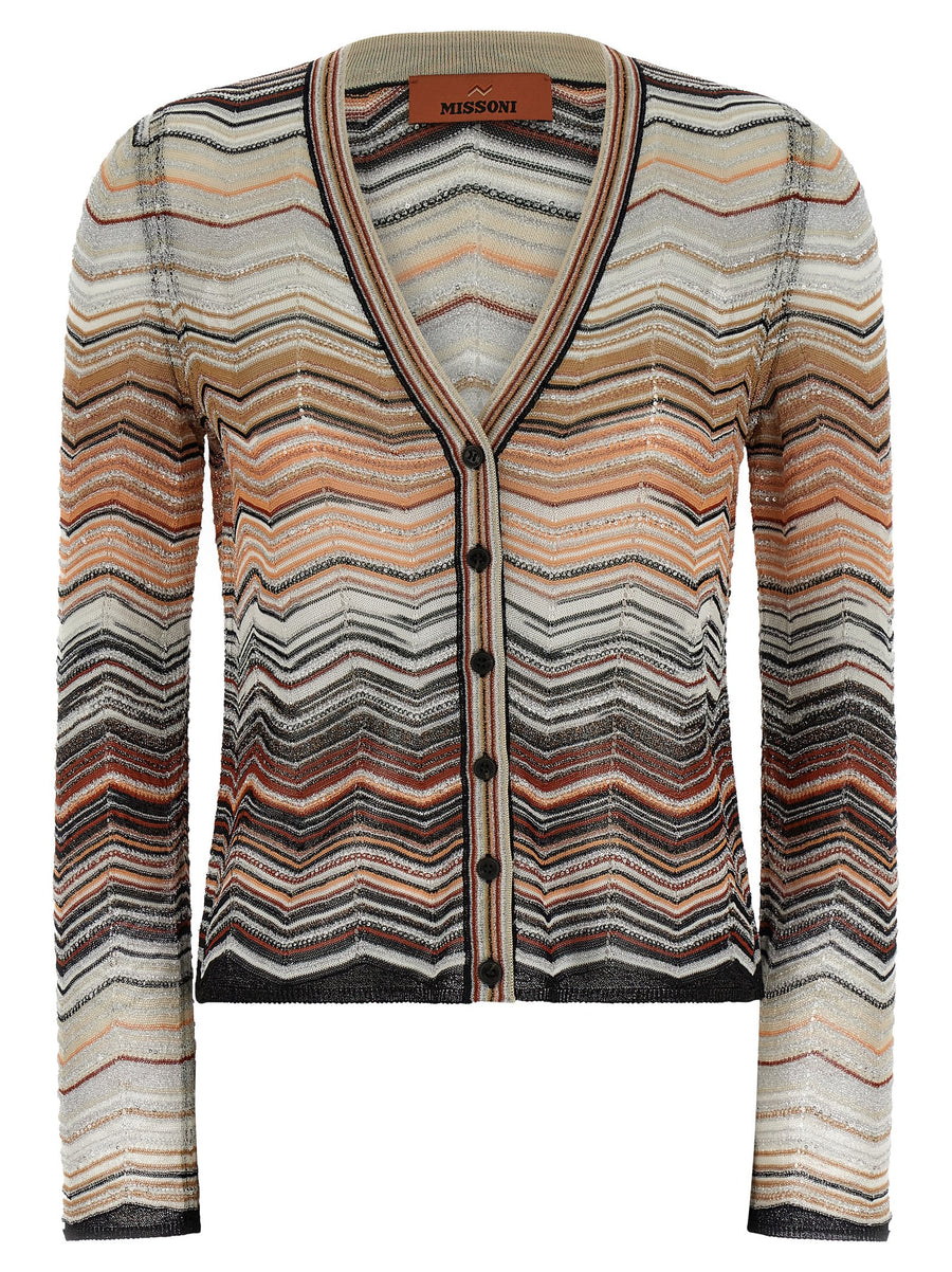 Missoni Chevron Lamé Cardigan With Sequin Appliqué For Elegant Eveningwear Women