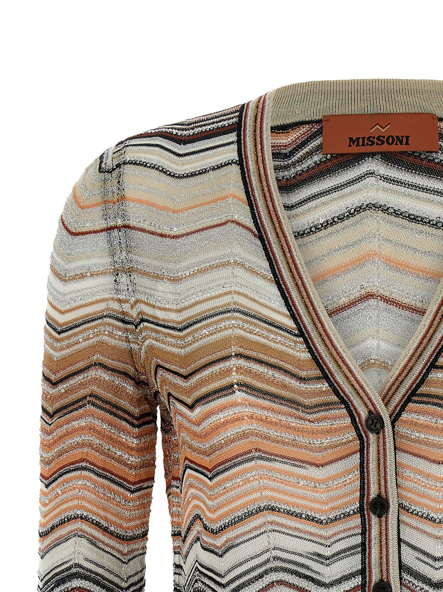 Missoni Chevron Lamé Cardigan With Sequin Appliqué For Elegant Eveningwear Women