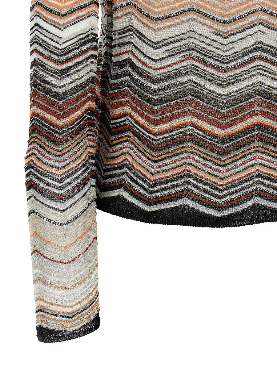 Missoni Chevron Lamé Cardigan With Sequin Appliqué For Elegant Eveningwear Women