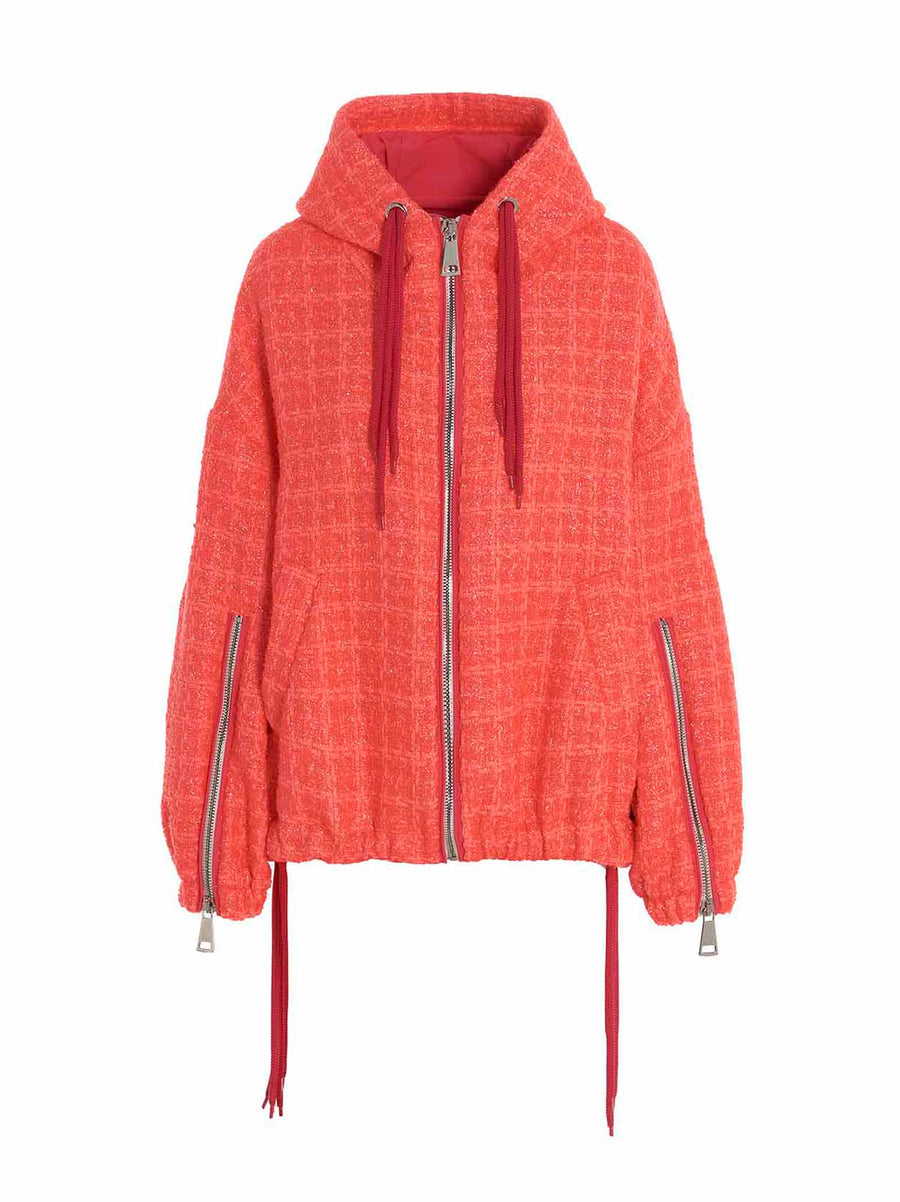 Khrisjoy Windbreaker Tweed Jacket For Women Lightweight Weatherproof Hooded Fuchsia Chic
