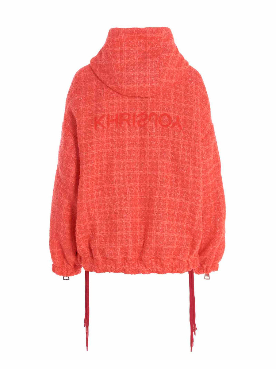 Khrisjoy Windbreaker Tweed Jacket For Women Lightweight Weatherproof Hooded Fuchsia Chic
