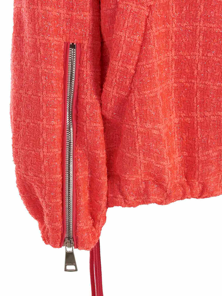 Khrisjoy Windbreaker Tweed Jacket For Women Lightweight Weatherproof Hooded Fuchsia Chic
