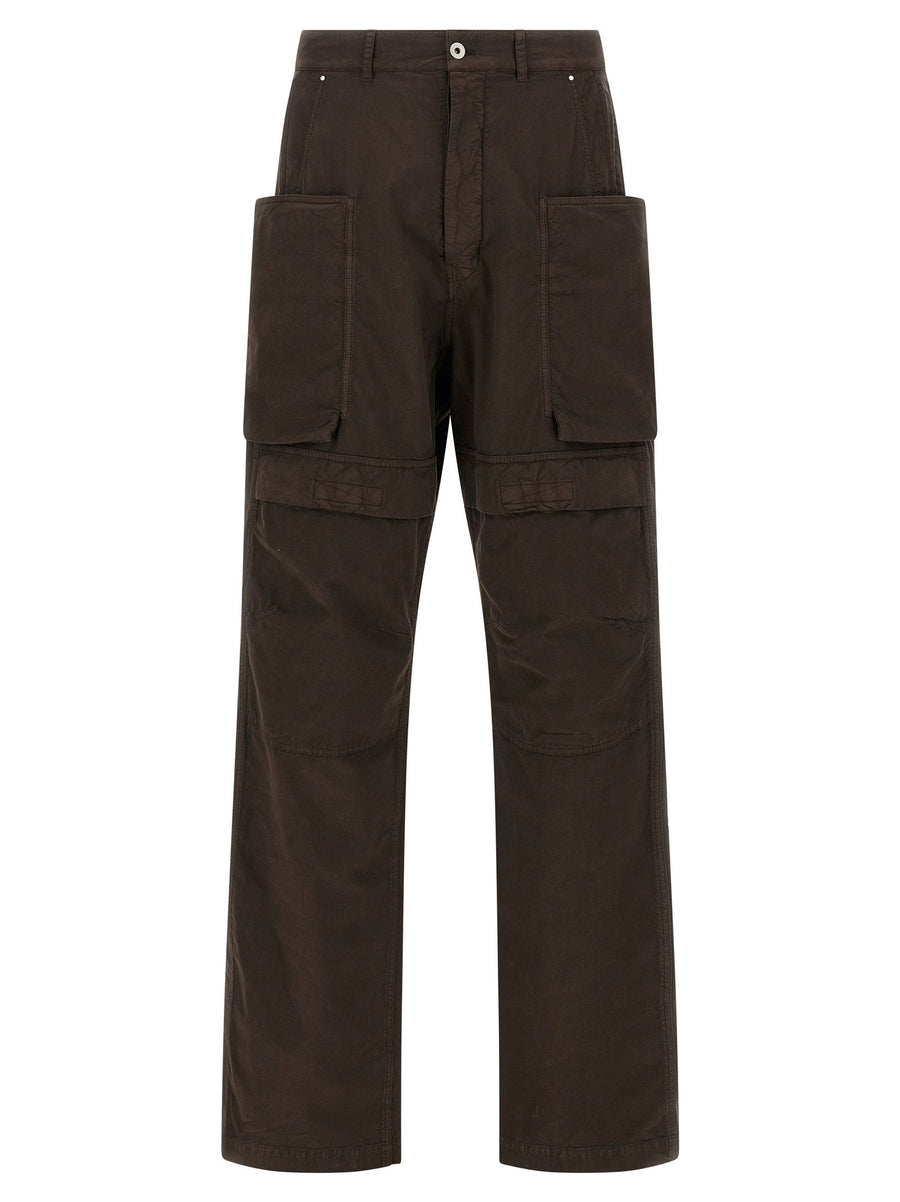 Drkshdw Stefan Cargo Pants For Men 100 Percent Cotton Brown Wide Leg Cargo Pockets Front Button Closure