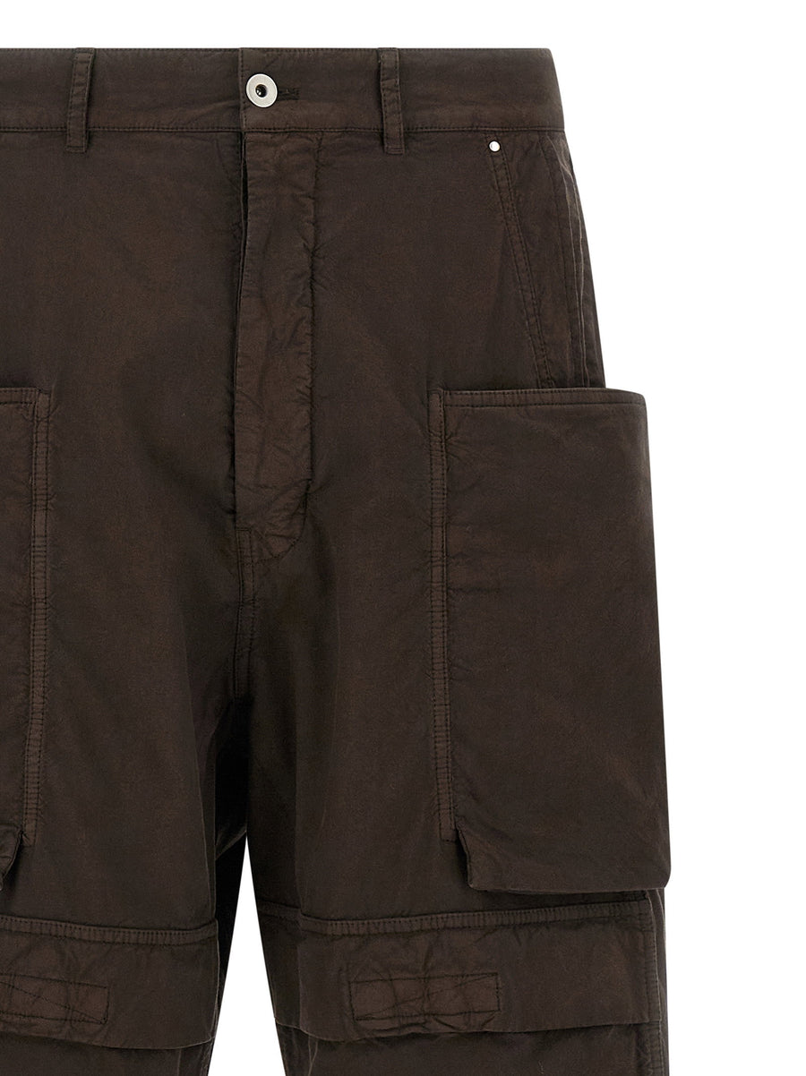 Drkshdw Stefan Cargo Pants For Men 100 Percent Cotton Brown Wide Leg Cargo Pockets Front Button Closure