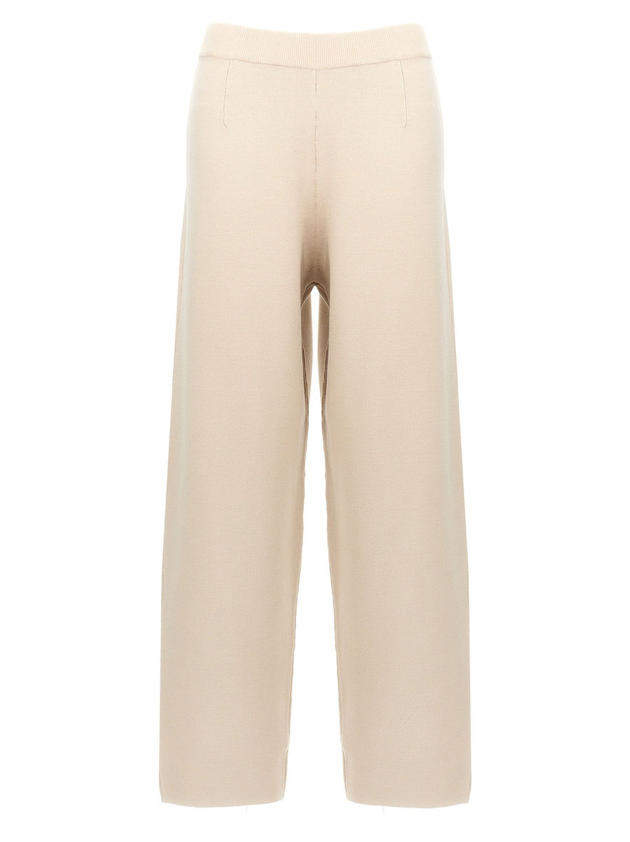 Max Mara Studio Dula Pants For Women Elegant Beige Viscose Blend With Elastic Waistband Office Wear
