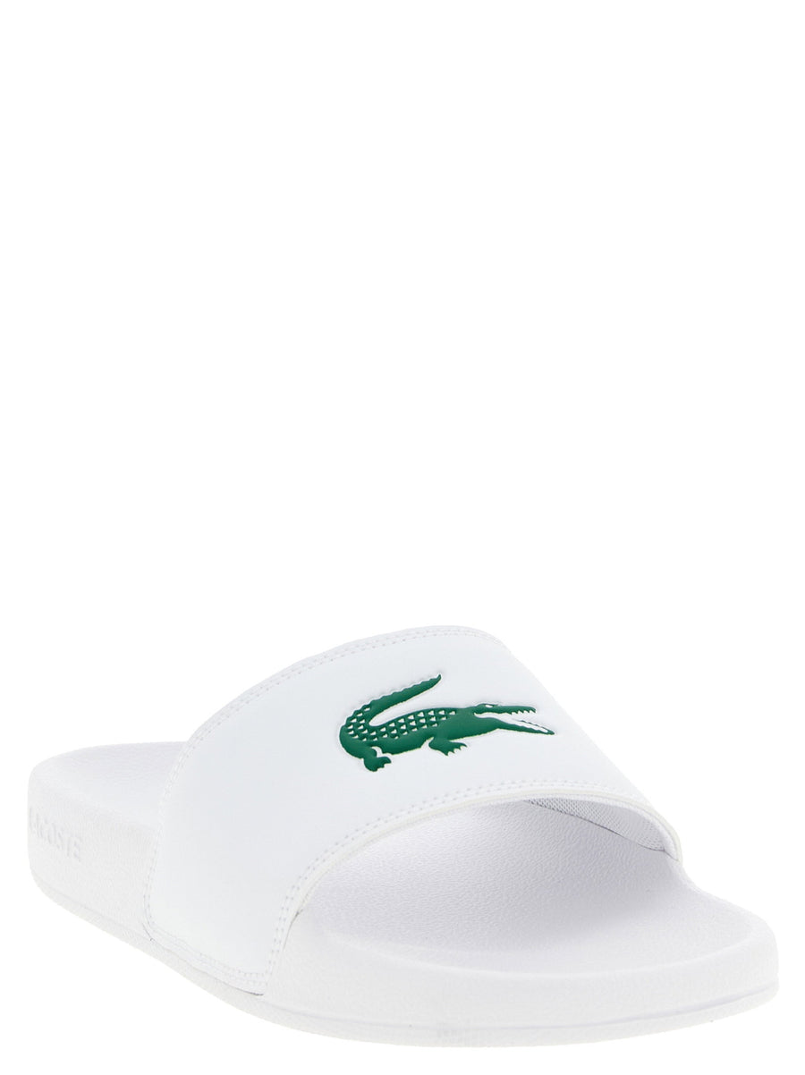 Lacoste Serve 0.0 Slides For Men White PU Slippers With Arch Support And Monobloc Comfort